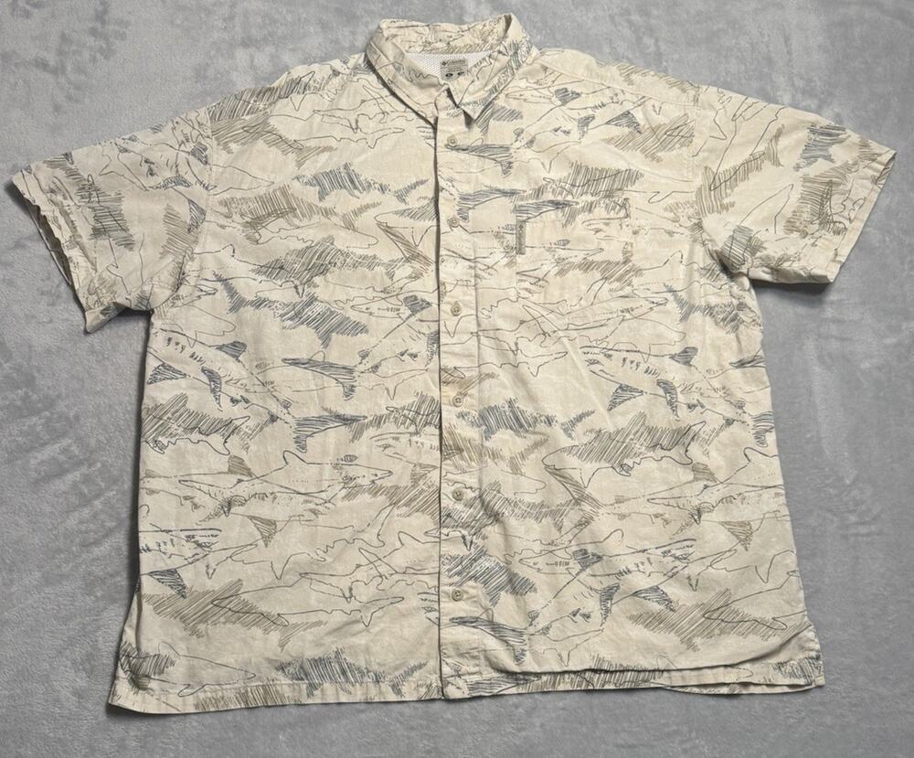 XL Columbia PFG Shirt Shark Print Vented Button Fishing Fish AOP Gorpcore Camp
